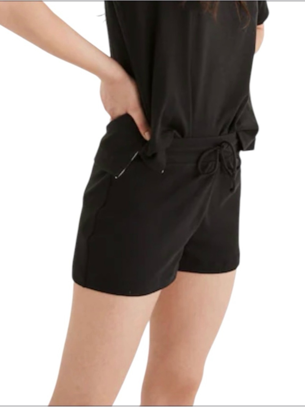 Madewell Black Cotton and Modal Blend Drawstring Shorts